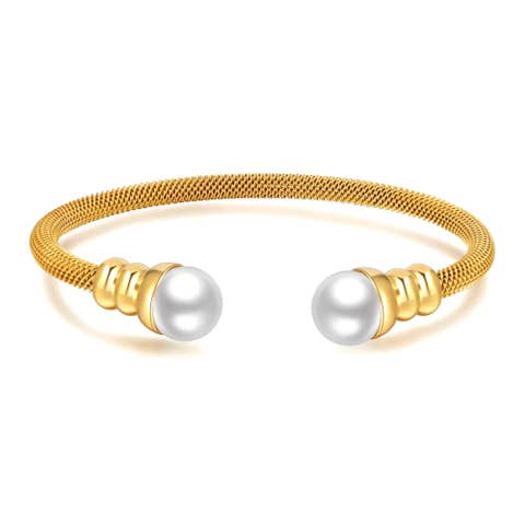 Mesh Pearl Bracelet Gold for wholesale by Aubrey Adele