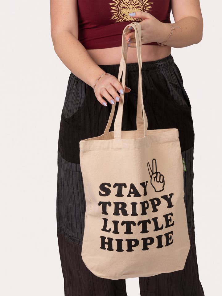 Stay Trippy Little Hippie Tote Bag - Boho Tote Bags for wholesale by Soul Flower