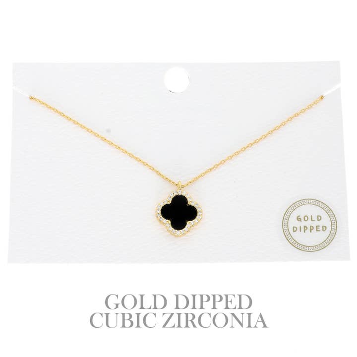 SP Sophia Collection - Wholesale Pendant/Charm Necklace - Gold Dipped Enamel Quatrefoil Necklace