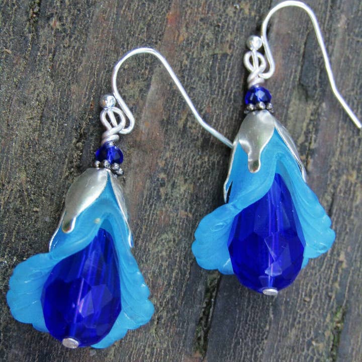 Bad Apple Designs - Wholesale Dangle Earrings - Handmade Blue Lily Earrings: Lucite Crystal Teardrop Dangle3