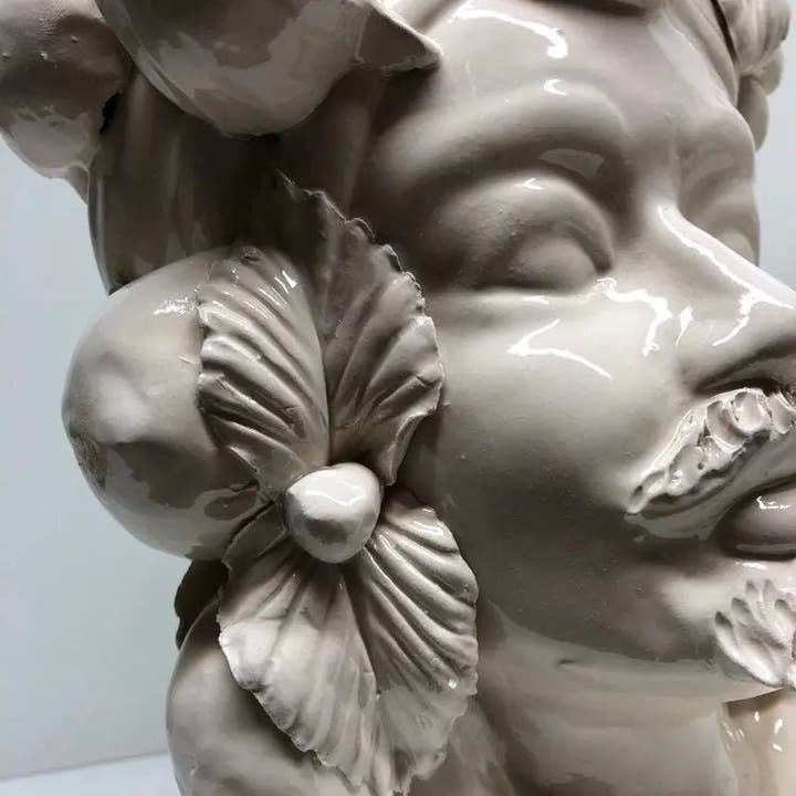 DD Ceramiche Siciliane - Wholesale Decorative Figurine - Moor's Heads Crown with Pointed Caltagirone Ceramic cm H.28 L.20 Handcrafted White3