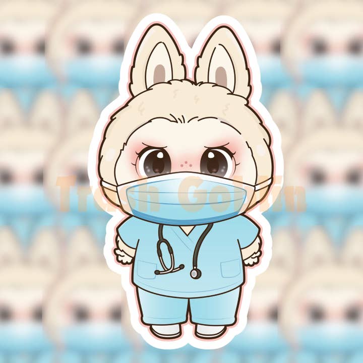 Nurse Labubu Vinyl Sticker for wholesale by Trash Goblin