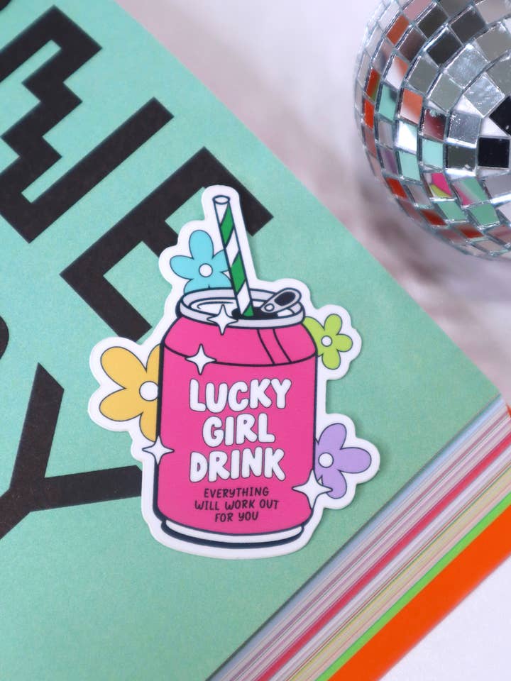 Lucky Girl Drink | Adhesivo impermeable para venta al por mayor de Electric Feels Company