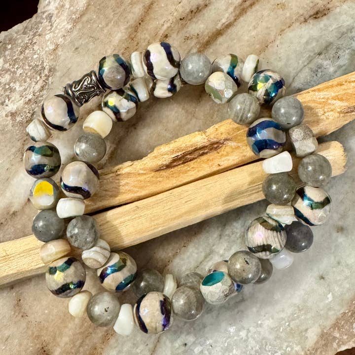 AVILA Alchemy Handmade Bracelet- Painted Agate & Labradorite for wholesale by A V I L A. Live Bold. Live Inspired.