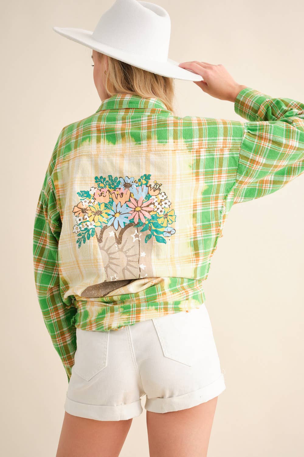 Blue B - Wholesale Button Down Shirt - Women's - 32481T - Cowboy Boots Graphic Back Plaid Oversized Shirt0