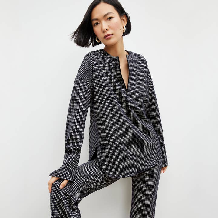 Tully Top - Stretch Houndstooth :: Black / White for wholesale by M.M.LaFleur