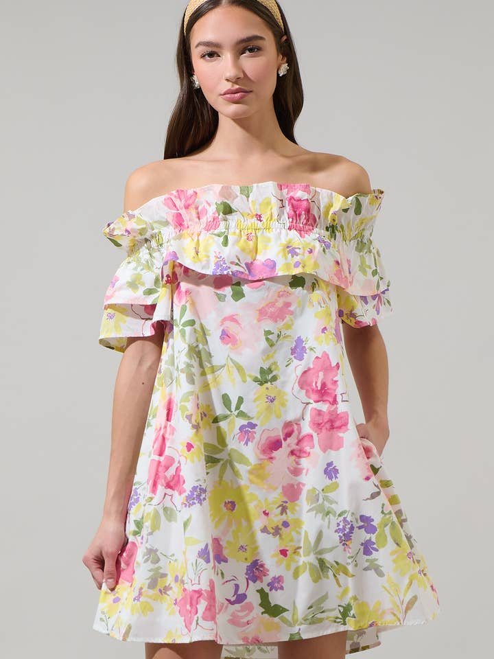 Leonie Bloemen Hattie Ruffle Mini Jurk voor wholesale door Sugarlips