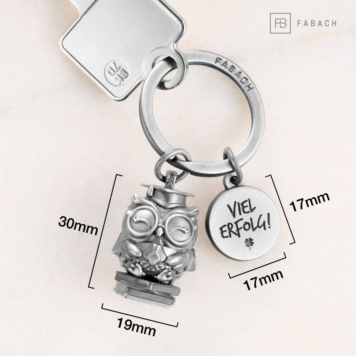 FABACH – Die Schlüsselanhänger-Schmiede - Wholesale Keychain - Unisex - Good luck keychain with owl and engraving "Good luck" - Good luck charm for graduation - Good luck exam2