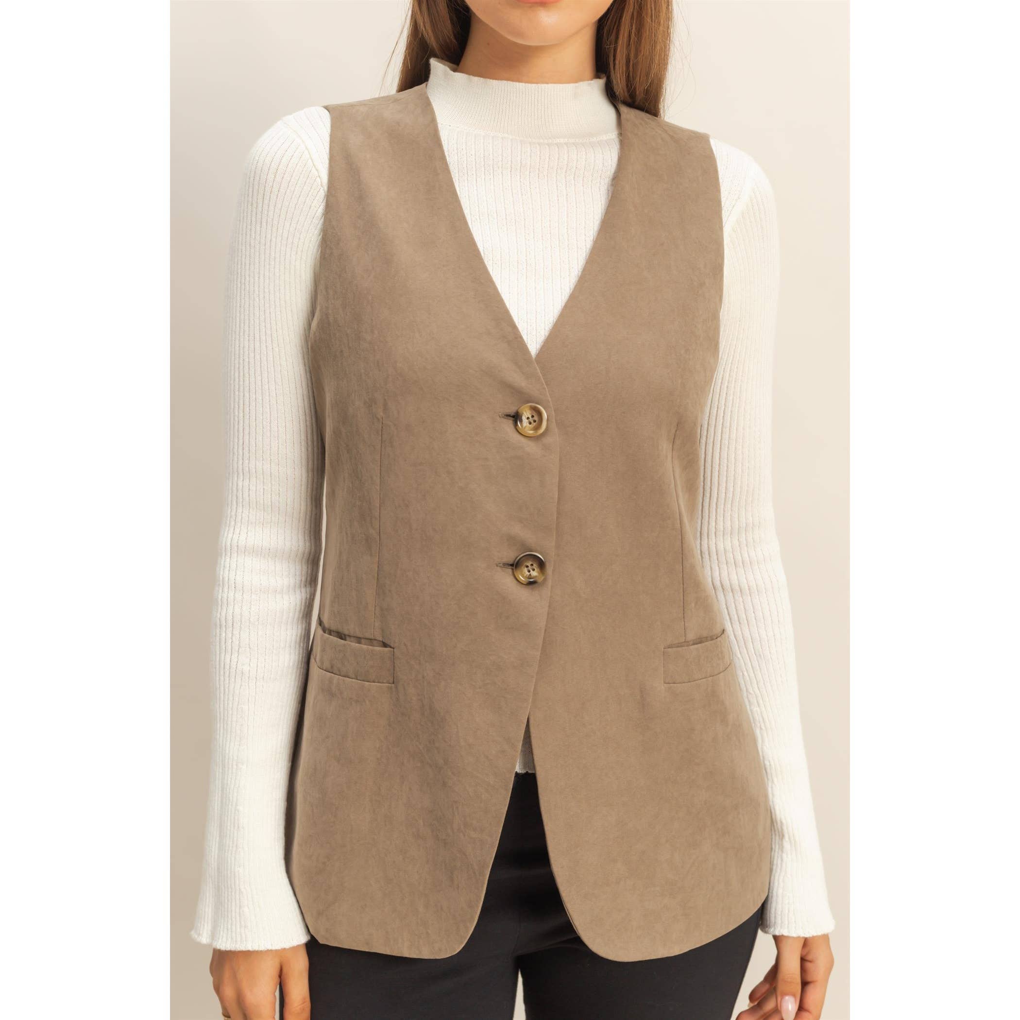 HYFVE - Vente Veste sans manches – femme - Gilet ajusté sans manches à col en V avec boutons9