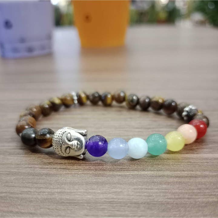 Namaste Chakra Elastic Tiger Eye Bracelet - Thailand for wholesale by Lumily