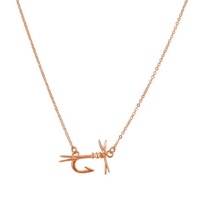 Rose Gold Plate Fly Fishing Necklace for wholesale by Padgett Hoke