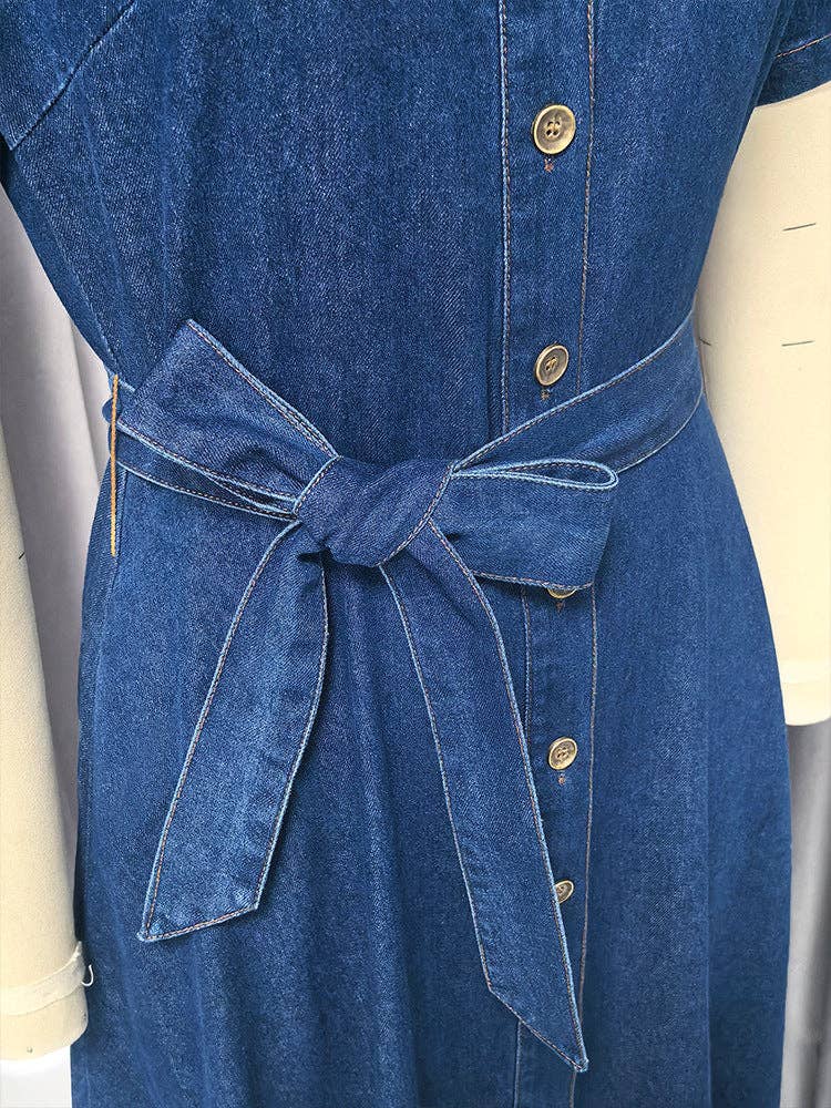 Navy Blue 2025 NEW Vintage VNeck Denim Dress Chic French Elegance for wholesale on Faire8
