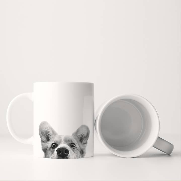 Peeking Corgi Mug for wholesale by Perkie Prints