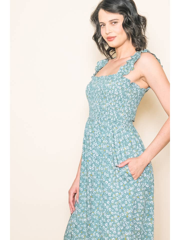 Elloh Collection - Wholesale Jumpsuit - Women's - Super Comfy Ruffle Shoulder Smocked Wide Leg Jumper Jumpsuit9