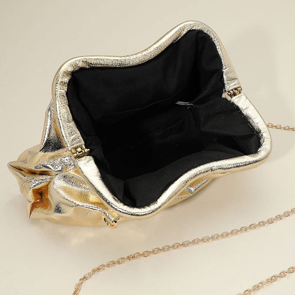 Sensibling Corp. - Wholesale Clutch Bag - Women's - Metallic Pleated Frame Clutch Evening Bag / Crossbody Bag10