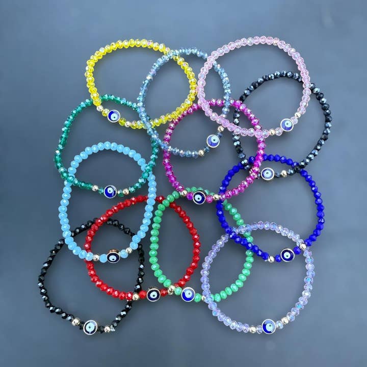 Loli - Wholesale Beaded bracelet - Stretchy Bracelet |12 Color Mix Set | Evil Eye 4 mm Crystal 0