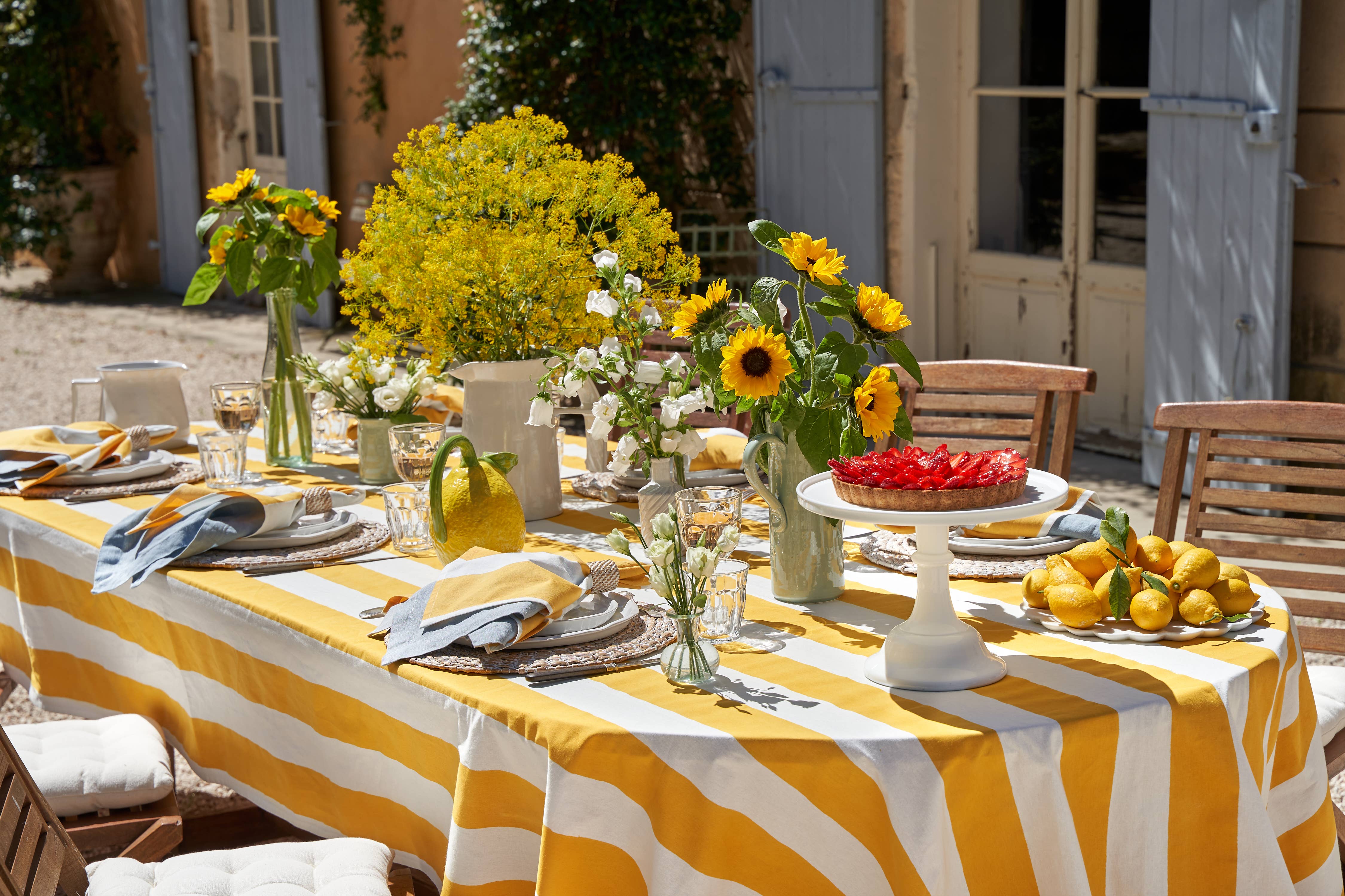 Couleur Nature - Vente Nappes - Nappe St. Tropez à rayures jaunes | Lin français8