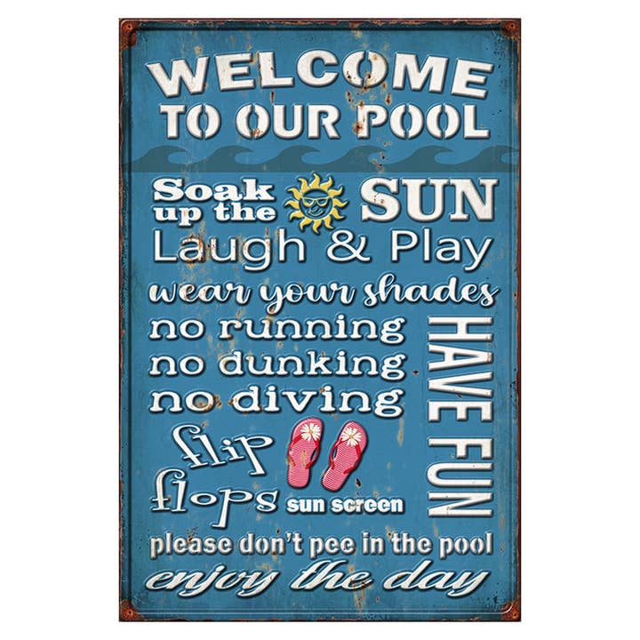 Welcome Pool Framed Embossed Metal Sign for wholesale by inVintage