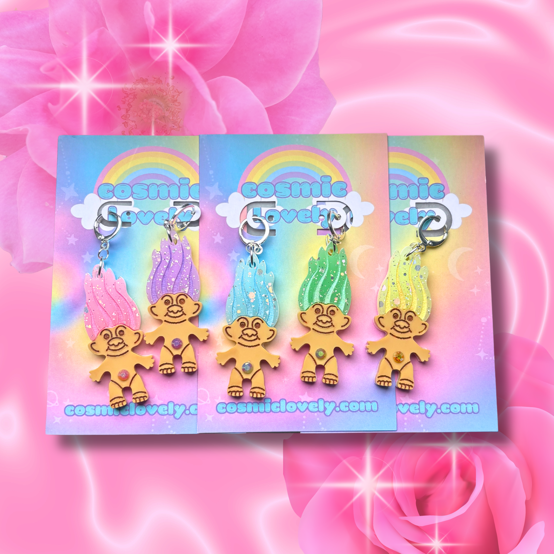 Cosmic lovely – wholesale Hängande örhängen – Pastell regnbåge konfetti vår trollörhängen2