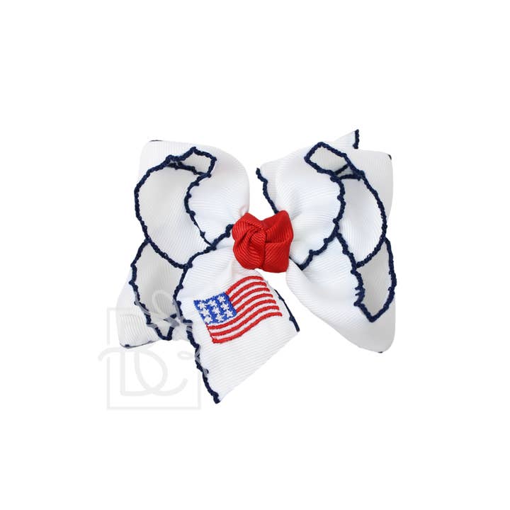 Beyond Creations, LLC - Wholesale Hair Bow - Kids - EMBROIDERED PATRIOTIC CROCHET EDGE BOW