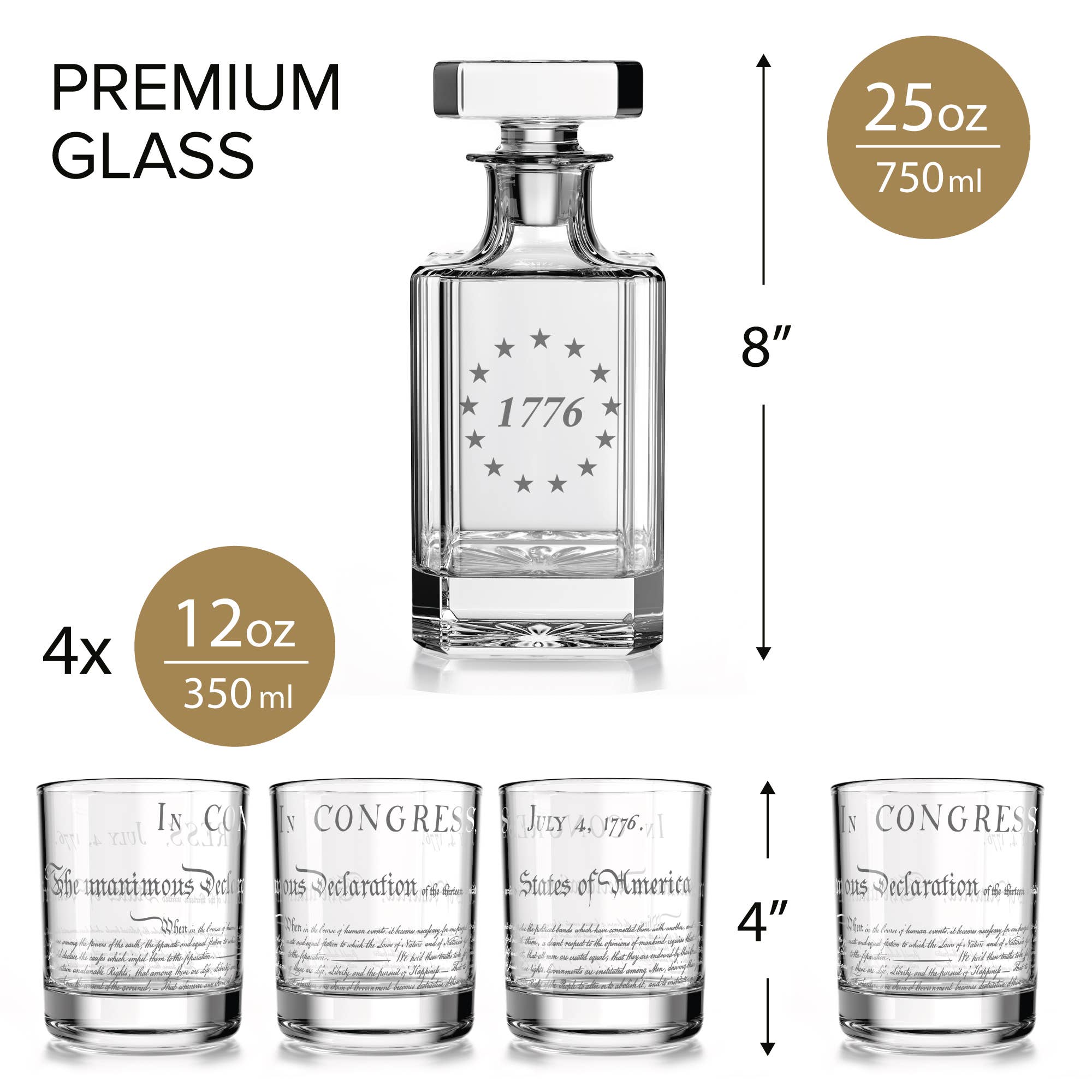 Old Southern Brass - Wholesale Decanter - 1776 Betsy Ross American Flag Decanter Whiskey Glass Set4