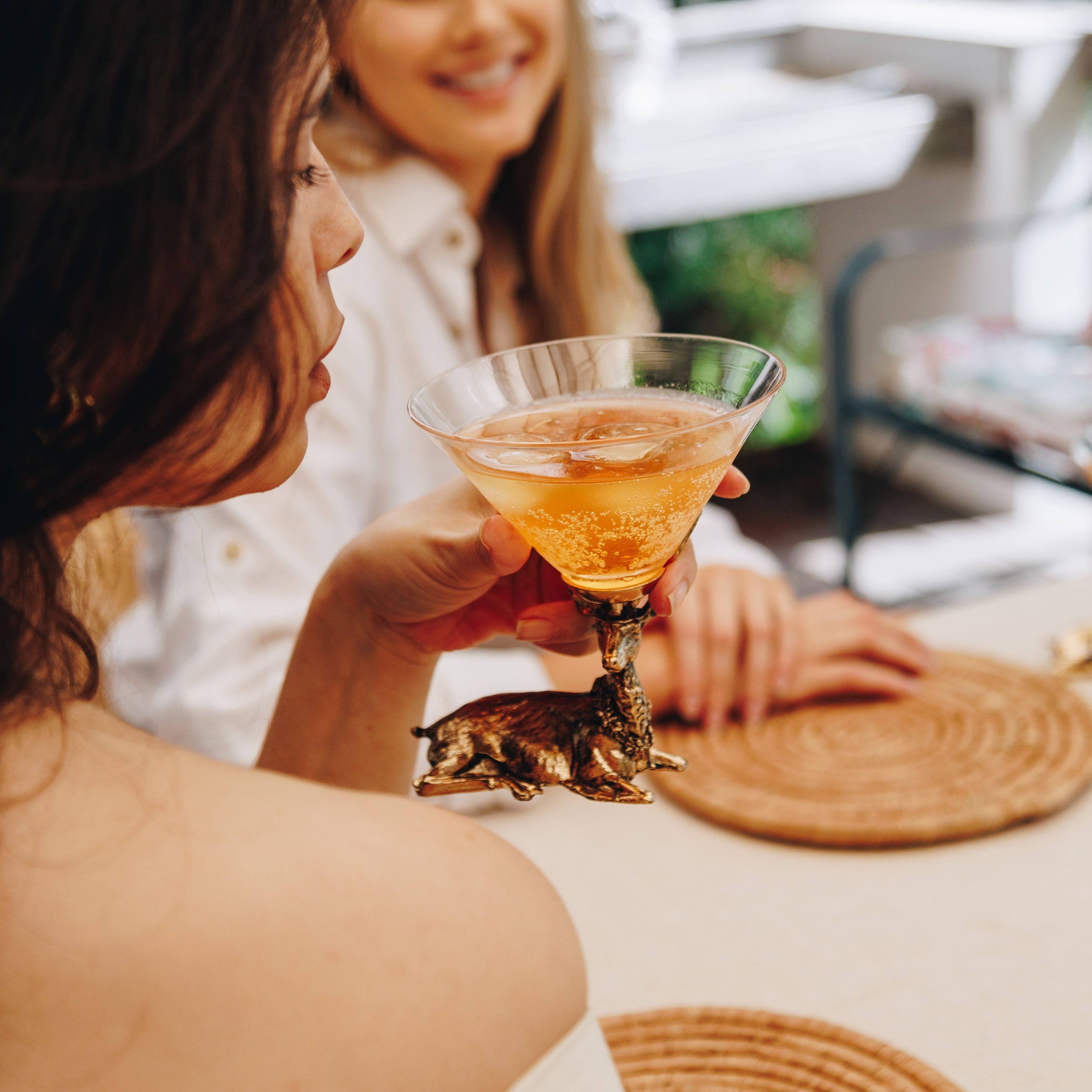 Jersey Art Glass - Wholesale Cocktail/Liquor Glass - Gold Stag Deer Martini Glasses (Set/2) | Cocktail Glasses6