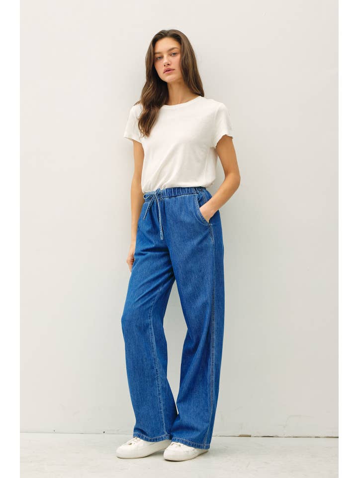 Be Cool - Wholesale Pants - Women's - DENIM LOOK WIDE LEG PANTS