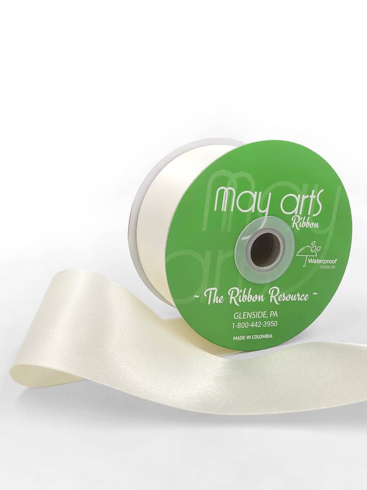 2.5" Weather Resistant Double Face Satin Ribbon, Ivory for wholesale by May Arts Ribbon