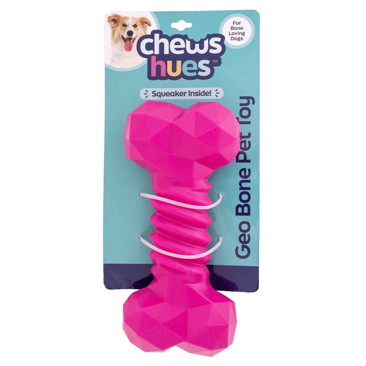 Jouet couineur en TPR en forme d'os court Chews Hues en rose pour la vente par Lexington Pet & Wrangler Pet