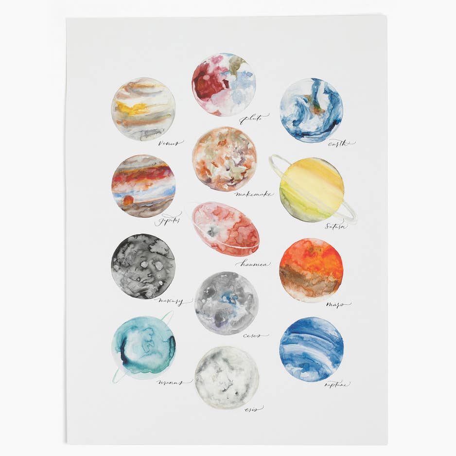 Paperfinger - Wholesale Art Print - Watercolor Planets - 9x12 Art Print1