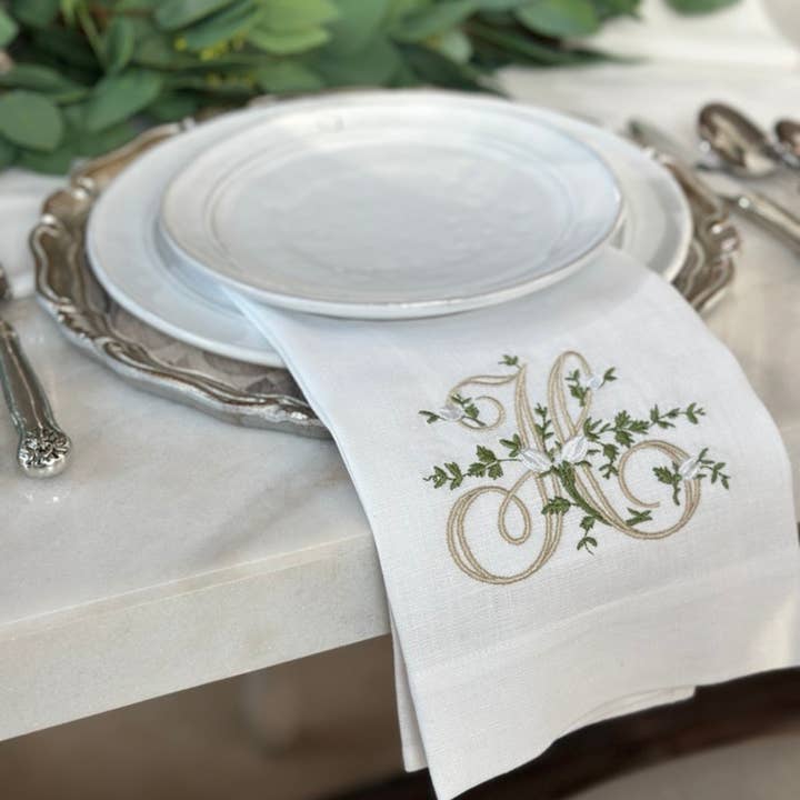 Arte Italica & Crown Linen Designs - Wholesale Tea Towel - Floral Monogram Towel - New25