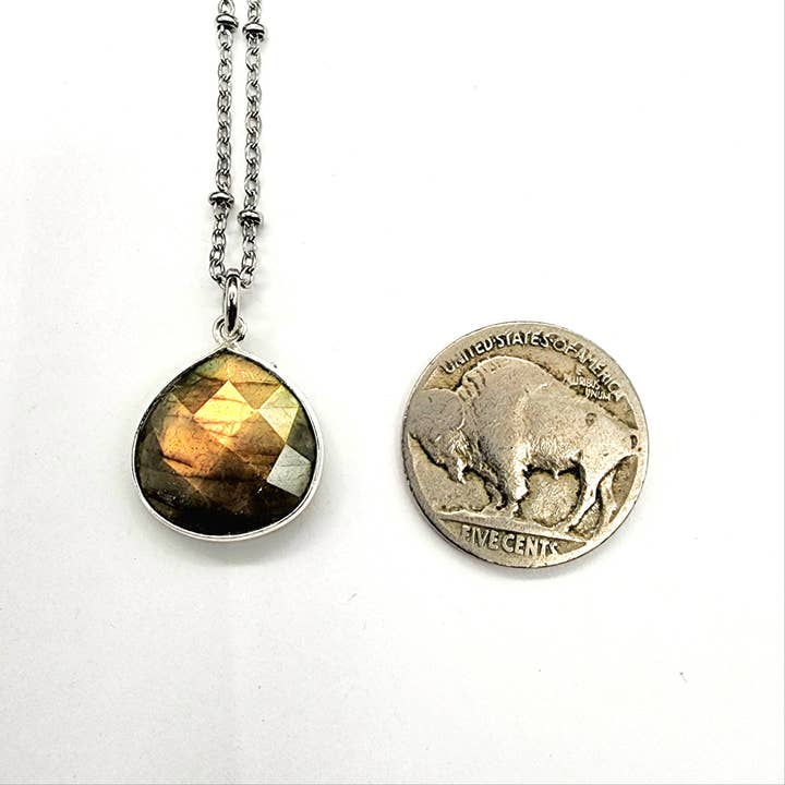 MergingMetals - Wholesale Pendant/Charm Necklace - Dainty Faceted Labradorite Teardrop Necklace 3