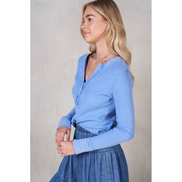 lalamia - Wholesale Knit Top - Women's - Garment Dye Casual Half-placket Long Sleeve Top 6