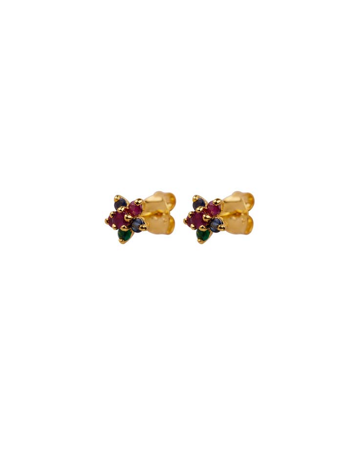 Oorbellen - Little flower 3 stones - 22K Gold voor wholesale door XZOTA
