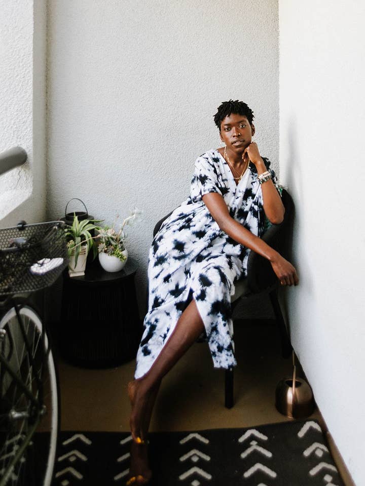 White Black Tie Dye Dress with Pockets for wholesale by Mahisi