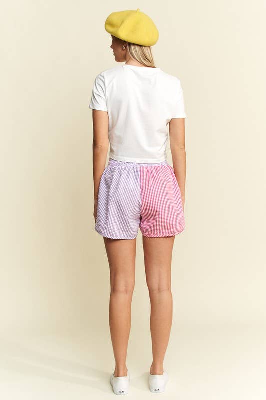 JADE BY JANE - Wholesale Shorts - Women's - GINGHAM COLORBLOCK SHORTS1