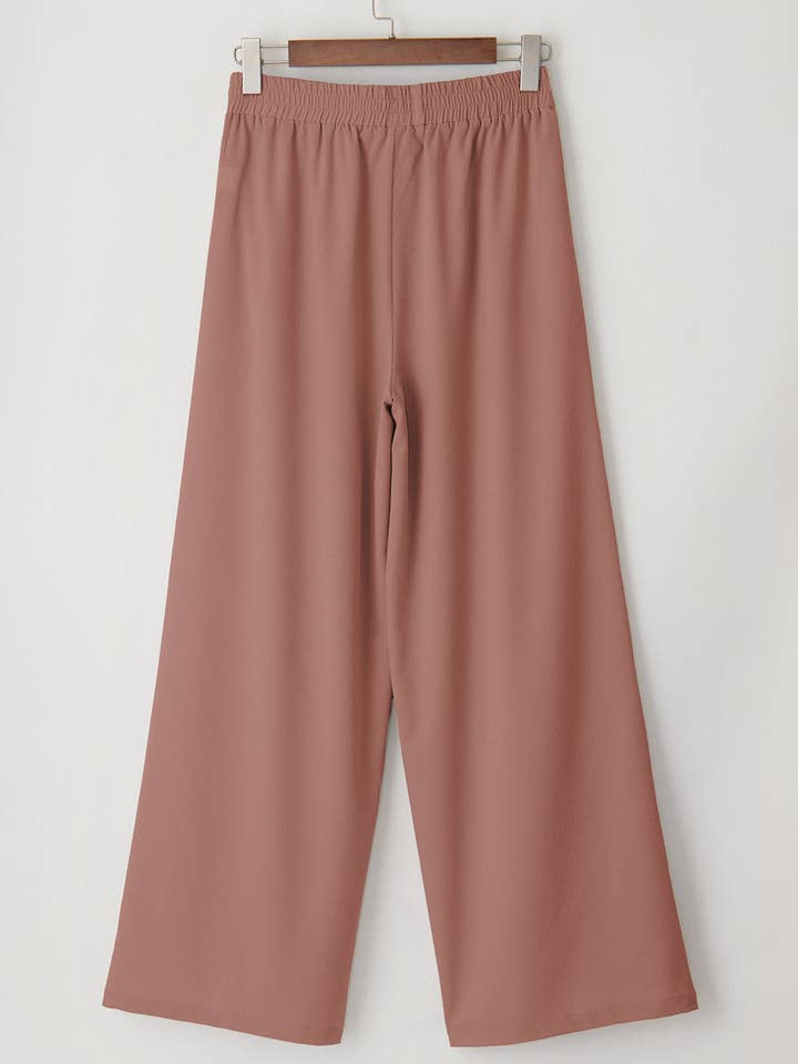 LALA LOO - Wholesale Pants - Women's - Solid Belted Wide Leg Summer Pants