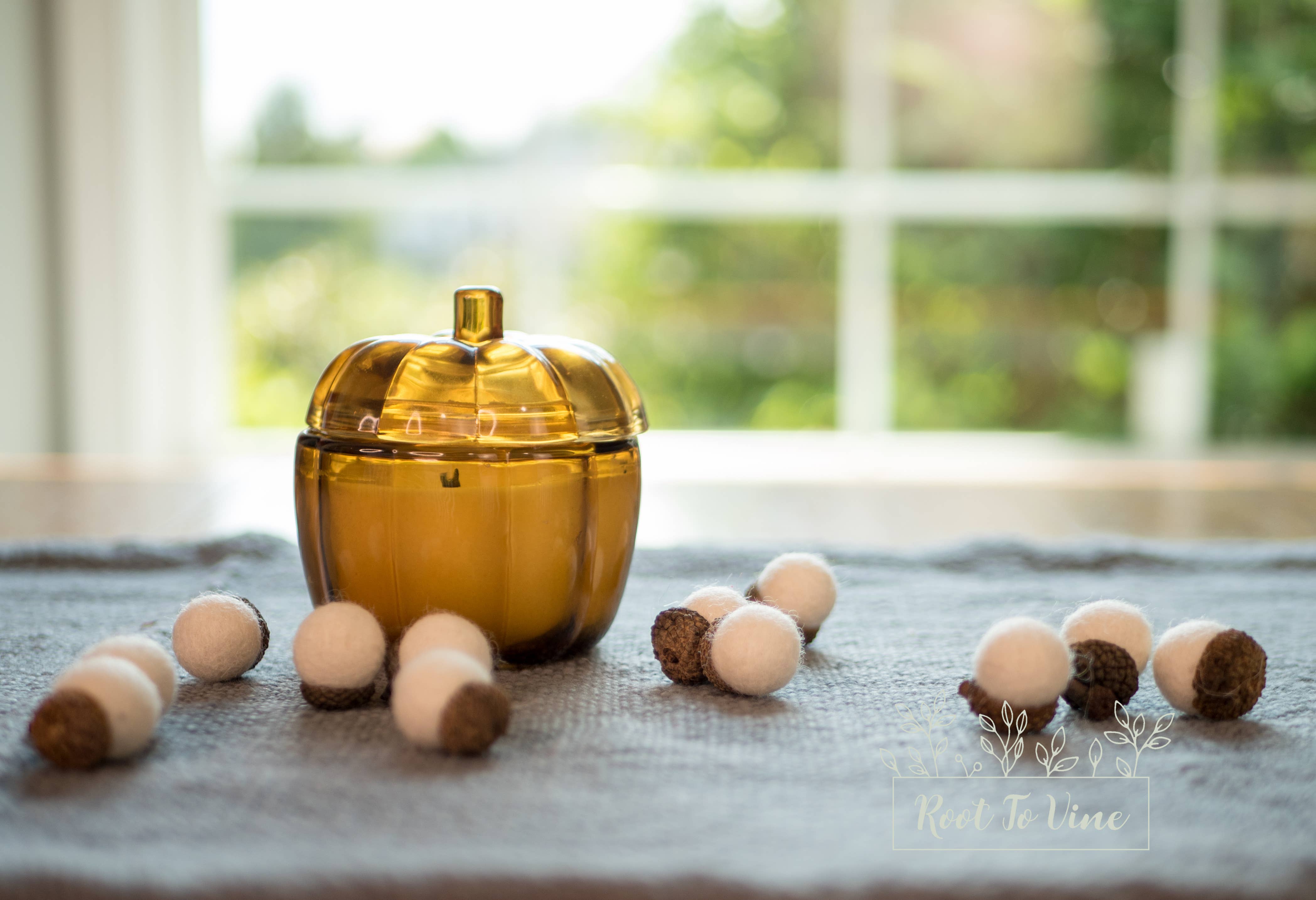 Root To Vine - Wholesale Decorative Tabletop Object - Fall Felt Acorns-White Set of 12-Fall Decor-Halloween Decor 5