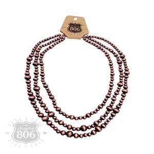 Red Round Wood Bead 3 Strand Necklace- Order Wholesale