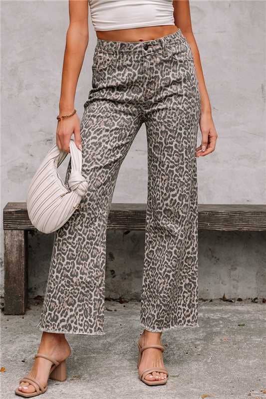 ElevateWell - Wholesale Jeans - Women's - High Waist Leopard Print Straight Leg Jeans2