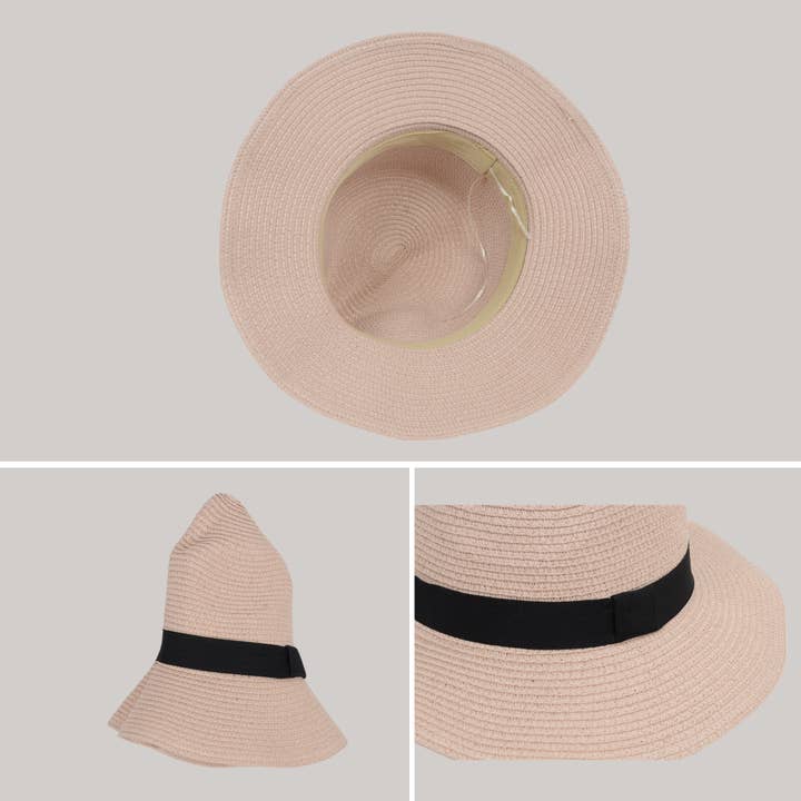 AK Brand - Wholesale Straw hat – women's - Wide Brim Straw Fedora Sun Hat Black Band Panama UV Hat28