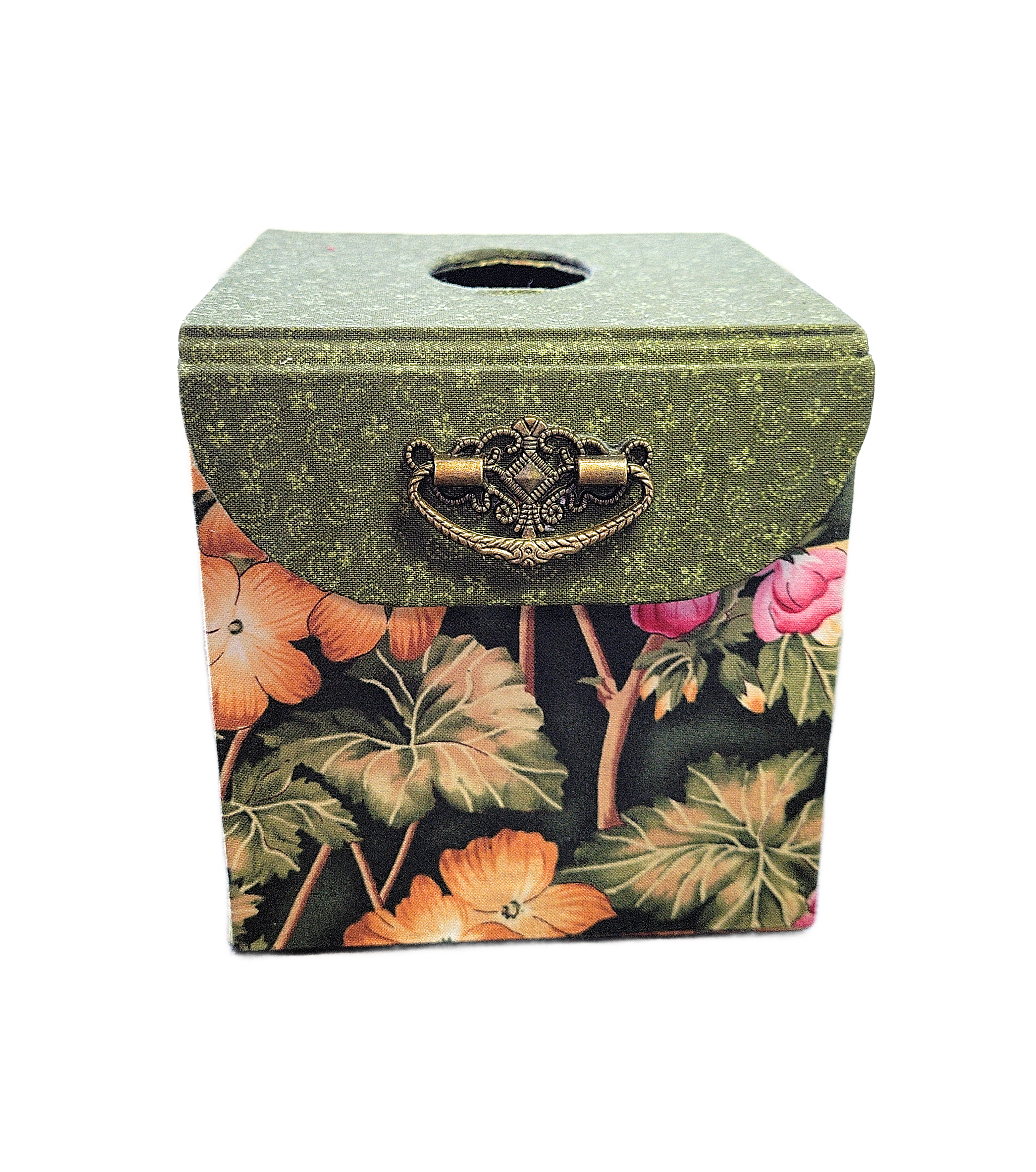 Chic Brico - Venta al por mayor Cajas de pañuelos - Portapañuelos de Tela, Decoración Elegante para el Hogar, Verde Oliva Oscuro y Flores de Jungla Vivas6