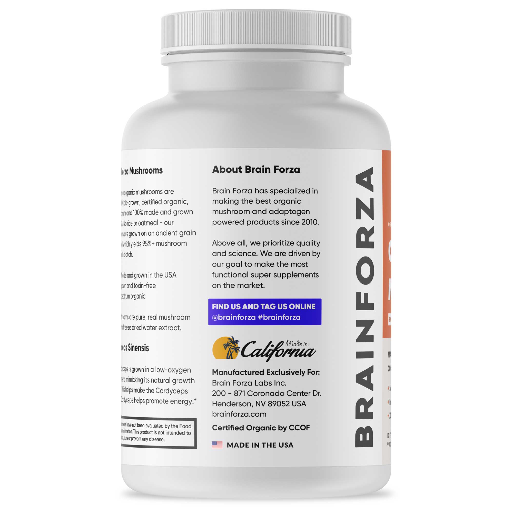 Brain Forza® - Wholesale Oral Supplement/Vitamin - Organic Cordyceps Mushroom, 90 Capsules1