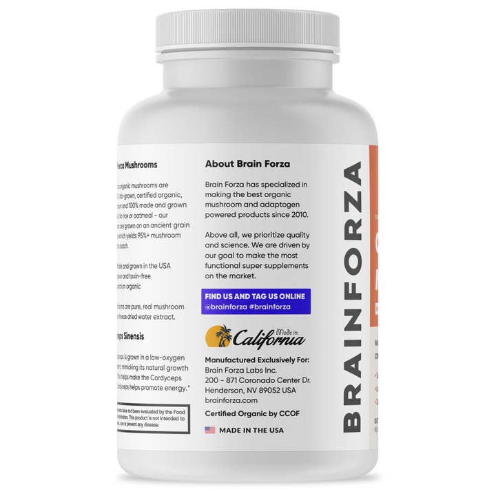 Brain Forza® - Wholesale Oral Supplement/Vitamin - Organic Cordyceps Mushroom, 90 Capsules1