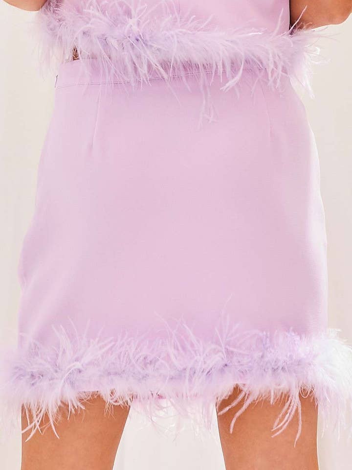 Feather Side Zipper Bottom Solid Mini Skirt for wholesale by Main Strip