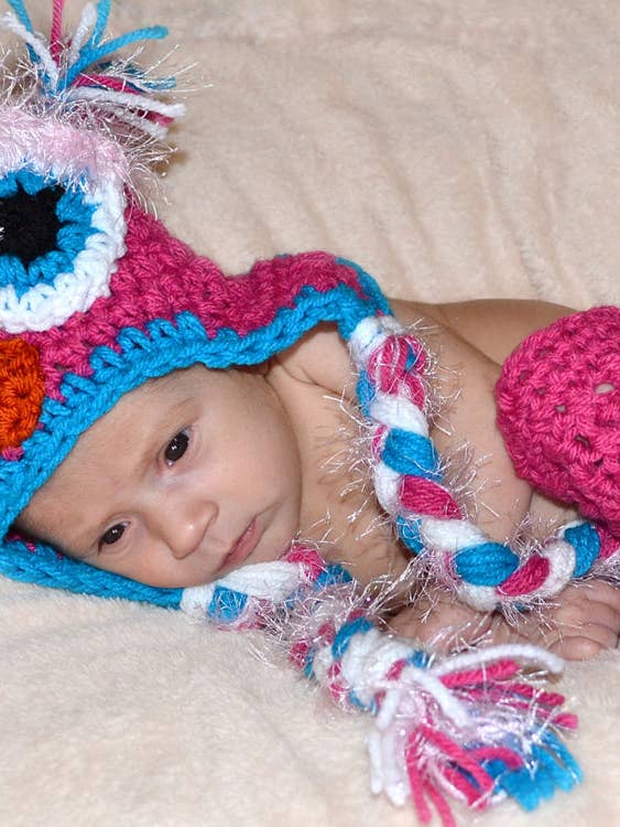 Owl Crochet Hat, Legwarmers and Diaper Cover Set for wholesale by Mad Hatter Farm