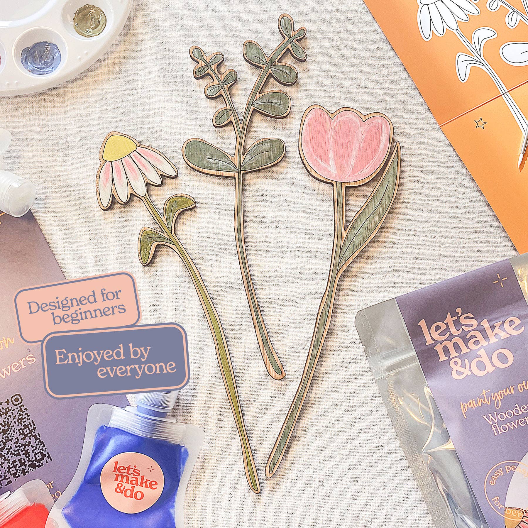 Let's Make & Do – wholesale DIY craft kit – Paint Your Own Wooden Flowers Kit4