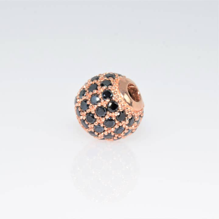 Art Of Pearls – wholesale Individual charm/pendant – Spacer ball 8mm Ag925 rh. pink and black C.Z.1