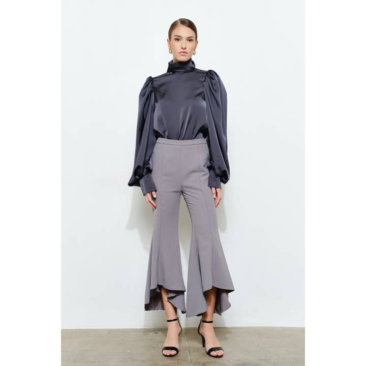 INA - Wholesale Blouse - Women's - Luxe Silky Satin Shirring Mock Long Sleeves Blouse15