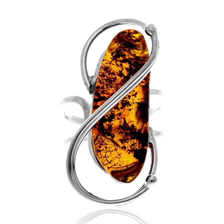 925 Sterling Silver & Äkta Cognac Baltisk Bärnsten Ring - Justerbar - RG0935 för wholesale av SilverAmber Jewellery